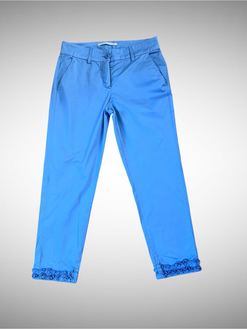 RAFFAELLO ROSSI Dora Blue Cropped Ankle Pants with Ruffles
